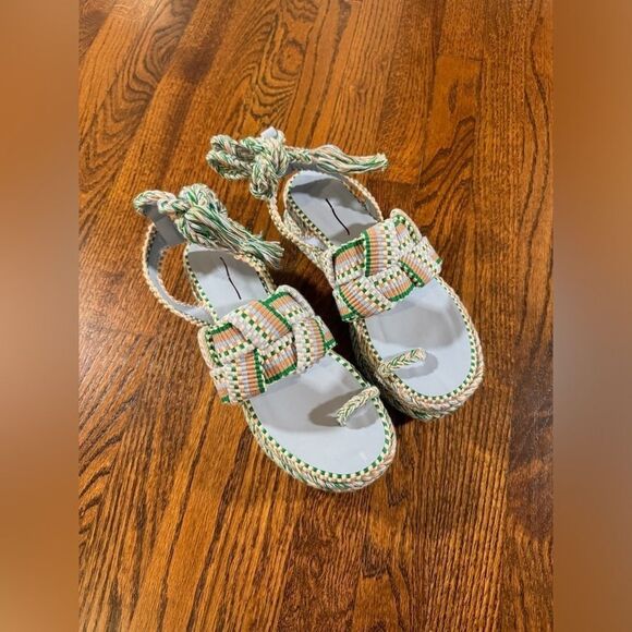 Free People Amambaih Manuela Green Blue Strappy Wedge Sandals - Picture 4 of 10